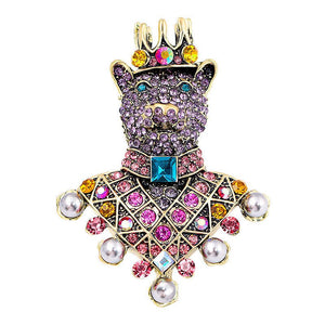 Women's Diamond Crown Bear Brooch - Zambeel