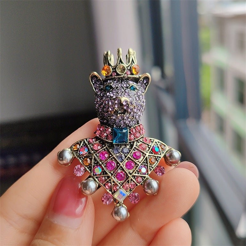 Women's Diamond Crown Bear Brooch - Zambeel