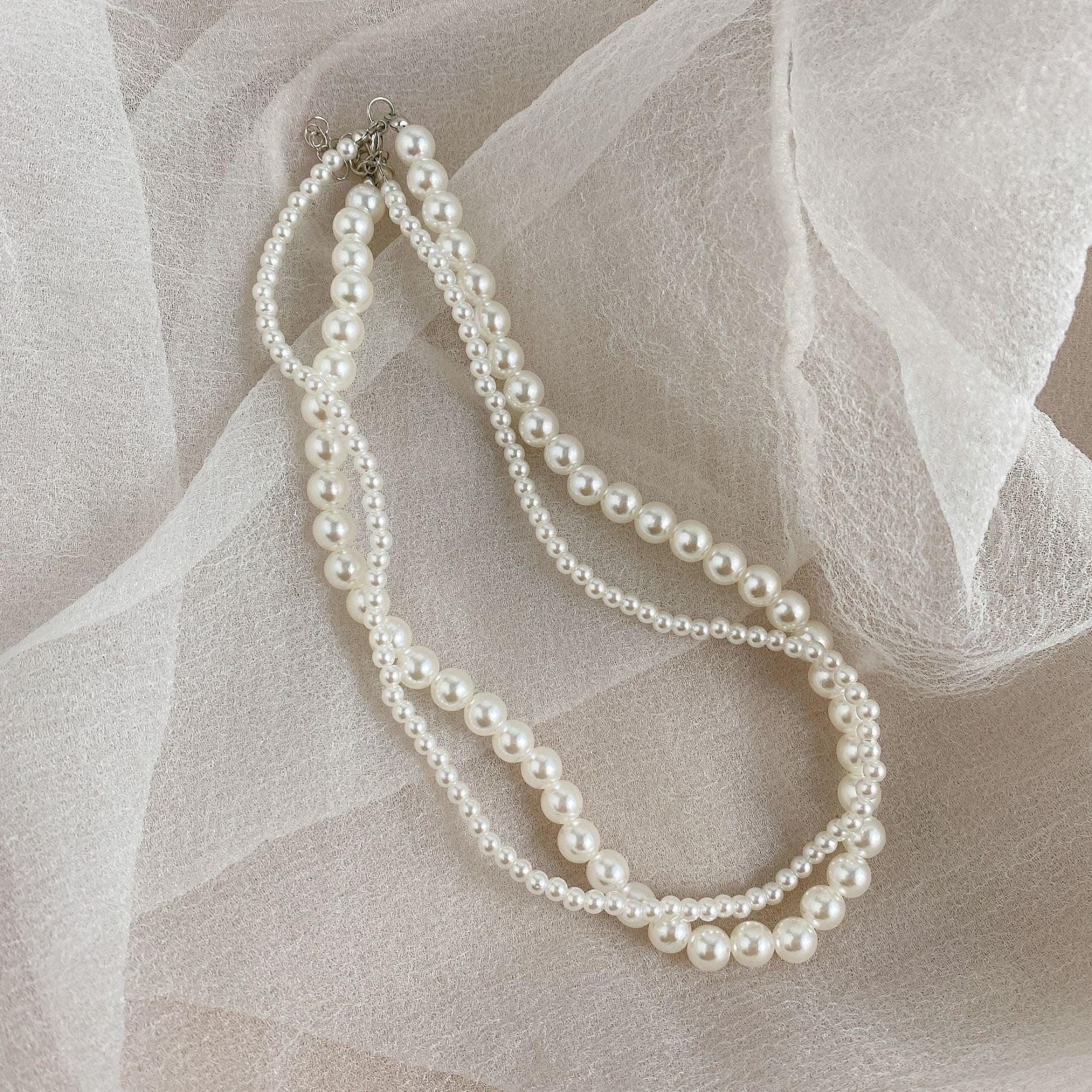 Womens Double - Layer Pearl Necklace For Layering - Zambeel