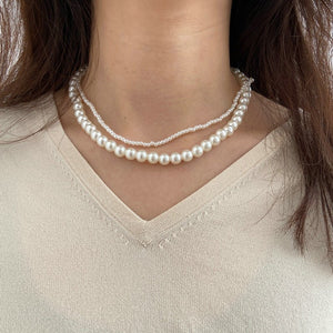 Womens Double - Layer Pearl Necklace For Layering - Zambeel