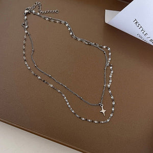 Women's Double - layer Twin Titanium Steel Necklace - Zambeel