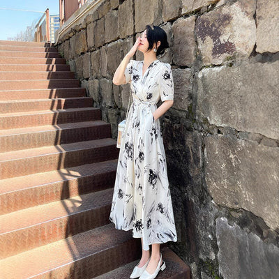 Women's Elegant Short - Sleeve V - Neck Midi Body - Slimming Chic Commuter Dress - Zambeel