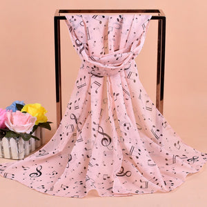 Women's Fashion Casual Note Print Chiffon Silk Scarf - Zambeel