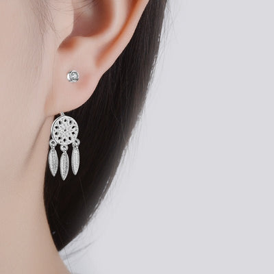 Women's Fashion Feather Dream Catcher Ear Studs - Zambeel
