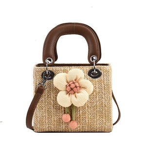 Women's Fashion Flower Weaving Straw Handbag - Zambeel