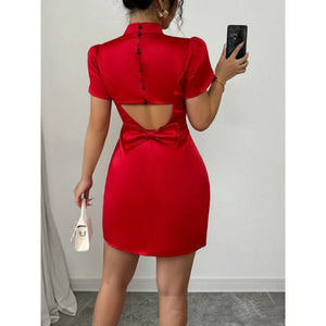 Womens Fashion Half - Neck Hollow - Out Bow - Knot Dress - Zambeel