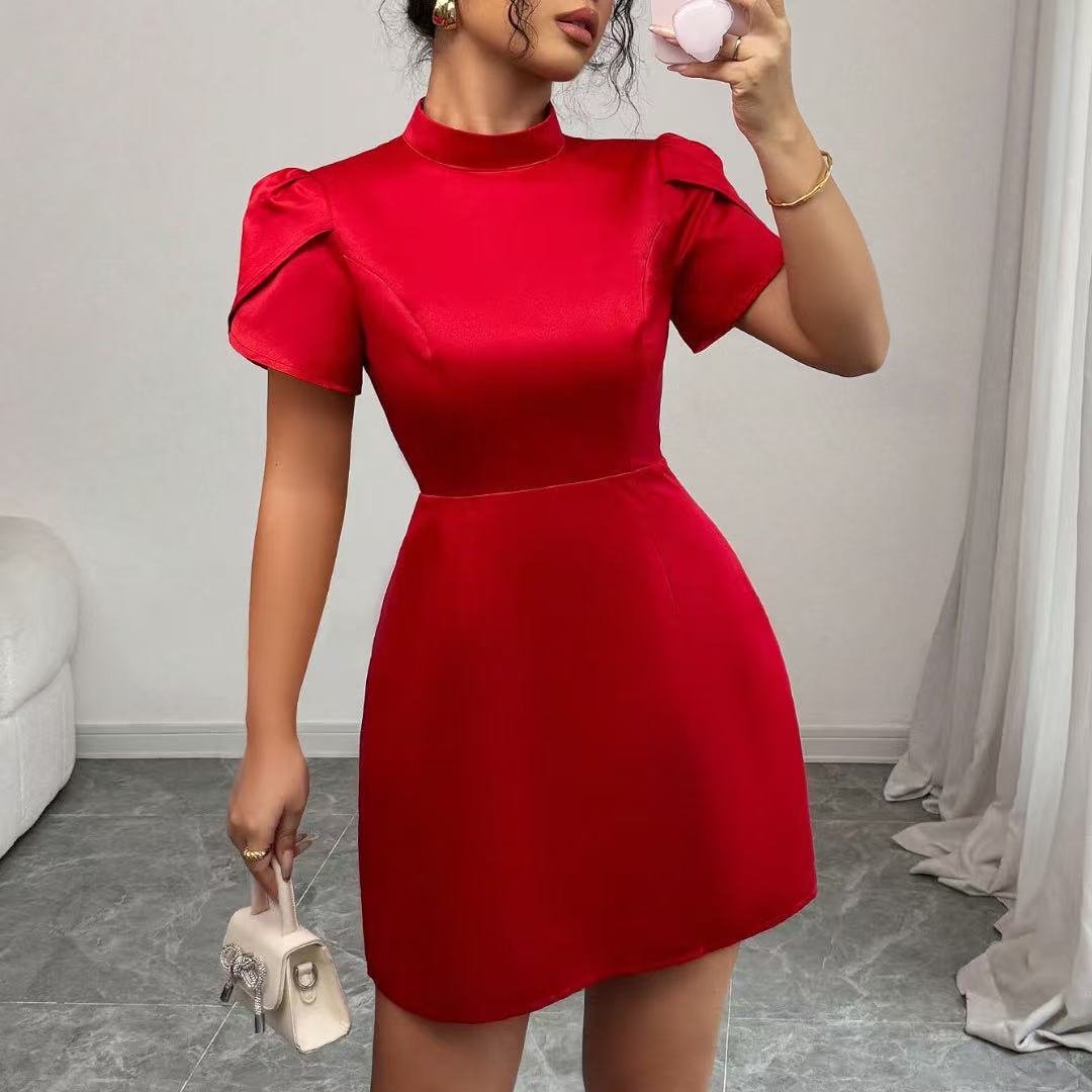 Womens Fashion Half - Neck Hollow - Out Bow - Knot Dress - Zambeel