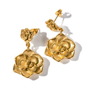 Women's Fashion Stainless Steel Rose Pendant Earrings - Zambeel