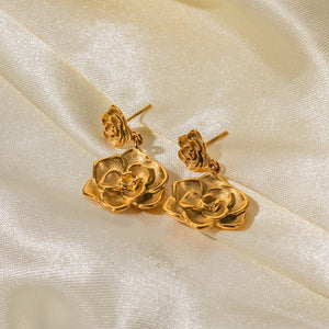 Women's Fashion Stainless Steel Rose Pendant Earrings - Zambeel