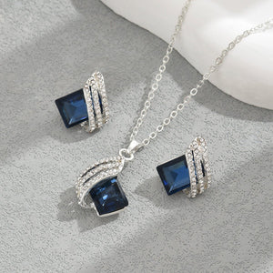 Women's Geometric Inlaid Crystal Necklace Suit - Zambeel