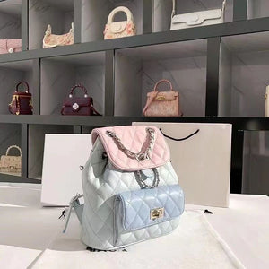 Women's High - end Diamond Grid Contrasting Chain Backpack - Zambeel