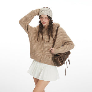 Womens Hooded Knit Sweater Cardigan - Zambeel