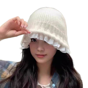 Womens Lace - Trimmed Knitted Fisherman Hat - Zambeel