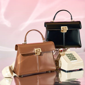 Women's Leather Vachette Clasp Portable Shoulder Bag - Zambeel