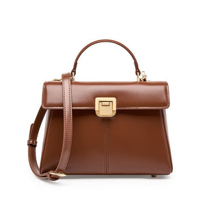 Women's Leather Vachette Clasp Portable Shoulder Bag - Zambeel