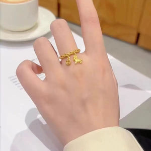 Women's Lucky Gold Horse Coin Ring, Open Adjustable Index Finger Band, Horse Year Zodiac Birth Year Fortune Ring - Zambeel
