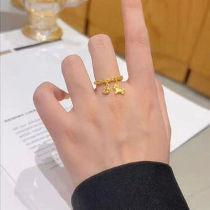 Women's Lucky Gold Horse Coin Ring, Open Adjustable Index Finger Band, Horse Year Zodiac Birth Year Fortune Ring - Zambeel