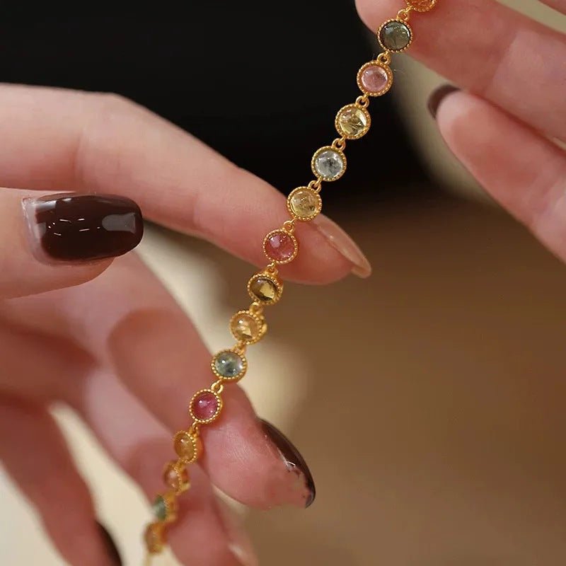 Womens Luxury Niche Delicate Multicolored Tourmaline Bracelet - Zambeel