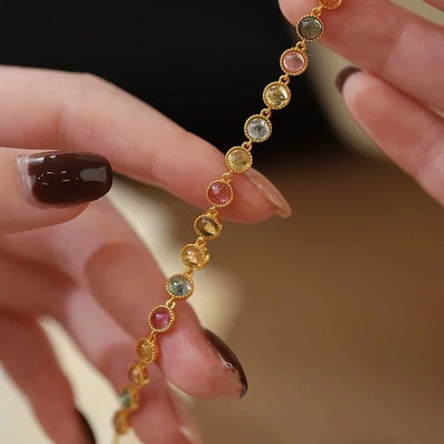 Womens Luxury Niche Delicate Multicolored Tourmaline Bracelet - Zambeel
