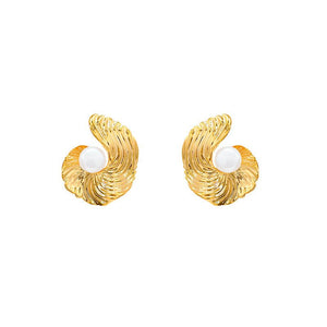 Womens Metallic Geometric Minimalist Pearl Earrings - Zambeel