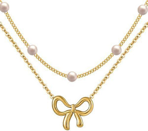 Women's Minimalist And Versatile Pearl Bow Necklace Fashion Jewelry - Zambeel