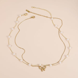 Women's Minimalist And Versatile Pearl Bow Necklace Fashion Jewelry - Zambeel