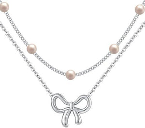 Women's Minimalist And Versatile Pearl Bow Necklace Fashion Jewelry - Zambeel