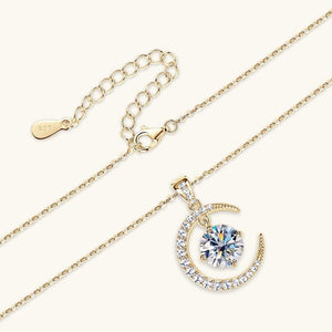 Women's Minimalist Pure Silver Crescent Shaped Moissanite Pendant Necklace - Zambeel