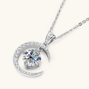 Women's Minimalist Pure Silver Crescent Shaped Moissanite Pendant Necklace - Zambeel