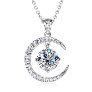 Women's Minimalist Pure Silver Crescent Shaped Moissanite Pendant Necklace - Zambeel