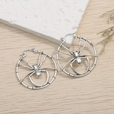 Womens Retro Statement - Style Round Spider - Shape Hollow Earrings - Zambeel