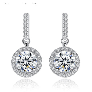 Womens Round Full - Diamond - Inlaid Fashion Earrings - Zambeel