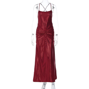 Women's Sexy Backless Gold - Embossed Pleated Bodycon Elegant Slip Dress - Zambeel