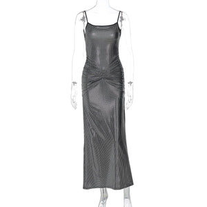 Women's Sexy Backless Gold - Embossed Pleated Bodycon Elegant Slip Dress - Zambeel