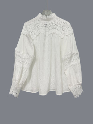 Womens Solid - Color Crochet Hollowed - Out Flare - Sleeve Shirt - Zambeel