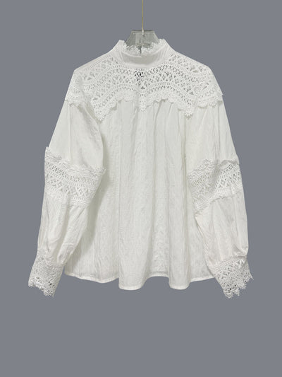 Womens Solid - Color Crochet Hollowed - Out Flare - Sleeve Shirt - Zambeel