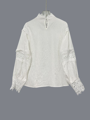 Womens Solid - Color Crochet Hollowed - Out Flare - Sleeve Shirt - Zambeel
