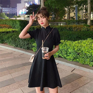 Women's Solid - Color Retro Fitted Waist Slimming French - Style Dress - Zambeel