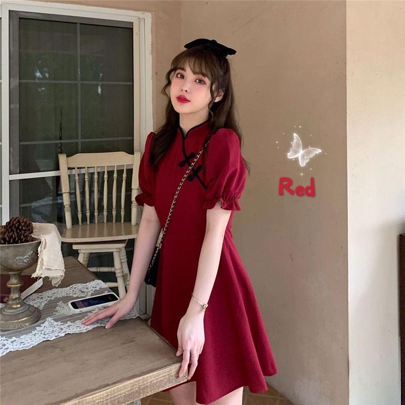 Women's Solid - Color Retro Fitted Waist Slimming French - Style Dress - Zambeel