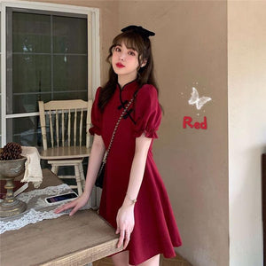 Women's Solid - Color Retro Fitted Waist Slimming French - Style Dress - Zambeel