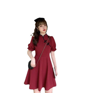 Women's Solid - Color Retro Fitted Waist Slimming French - Style Dress - Zambeel