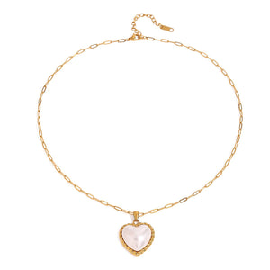 Womens Stainless Steel Threaded Heart Pearl Pendant Necklace - Zambeel