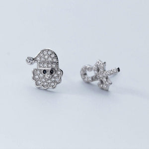 Women's Sterling Silver Asymmetric Diamond - embedded Santa Stud Earrings - Zambeel