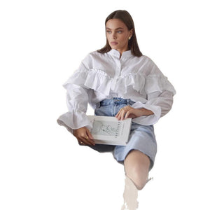 Womens Street - Style Fashion Layered Ruffle - Trimmed Shirt - Zambeel