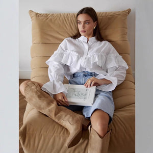 Womens Street - Style Fashion Layered Ruffle - Trimmed Shirt - Zambeel