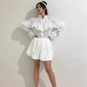 Womens Street - Style Fashion Layered Ruffle - Trimmed Shirt - Zambeel