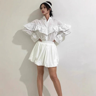Womens Street - Style Fashion Layered Ruffle - Trimmed Shirt - Zambeel
