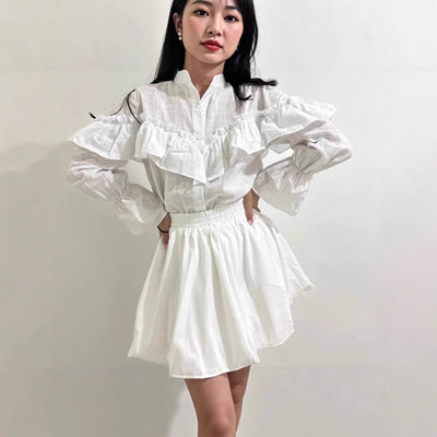 Womens Street - Style Fashion Layered Ruffle - Trimmed Shirt - Zambeel