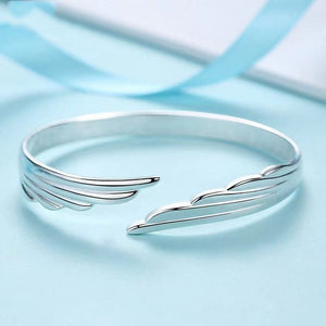 Women's Stylish Opening White Copper Silver - plated Bracelet Angel Wings - Zambeel
