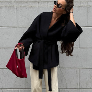 Women's V - neck Lace - up Chanel - style Long - sleeve Jacket - Zambeel